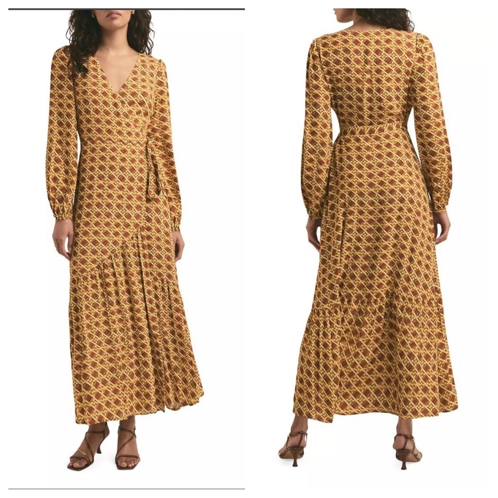 Favorite Daughter Lady Like Wrap Maxi Dress Saddle Weave Print Womens Medium NWT